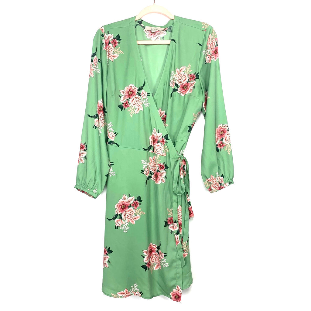 Loft Green Floral Wrap Dress- Size 12 ...